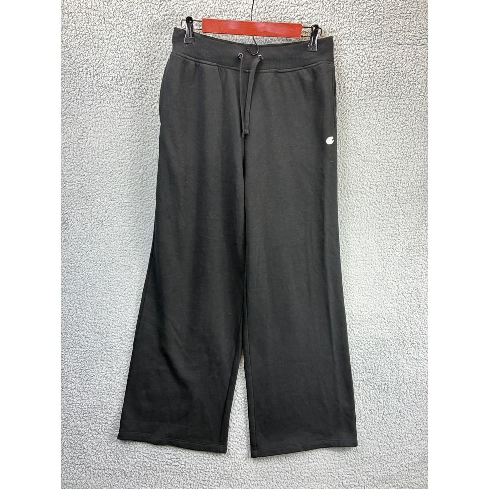 Champion Wide Leg Fleece Sweatpants Womens M Black Embroidered C Logo Cozy